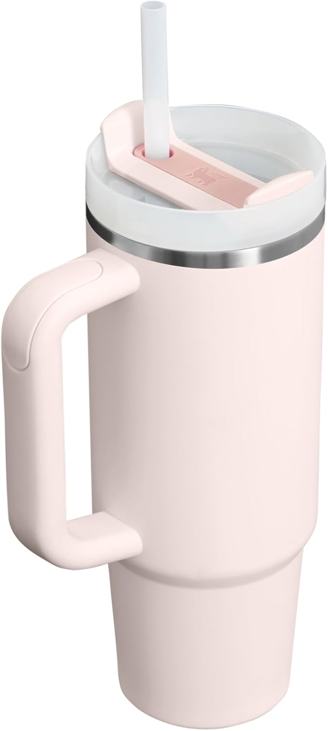 Tumbler with Handle and Straw 30 oz | Flowstate 3-Position Lid | Cup Holder Compatible for Travel | Insulated Stainless Steel Cup | BPA-Free | Rose Quartz 2.0