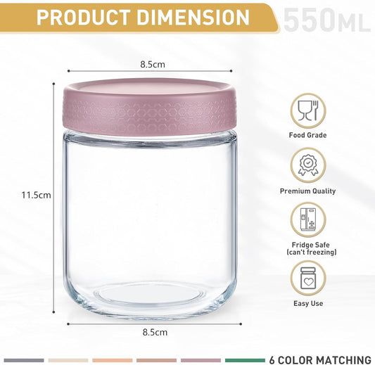 Feshory 6 Pack (550 ML/19 Oz) Overnight Oats Container Jar with Lid - Glass Food Storage Containers - Meal Prep Container for Salad, Spice, Snacks, Dressing Sauce