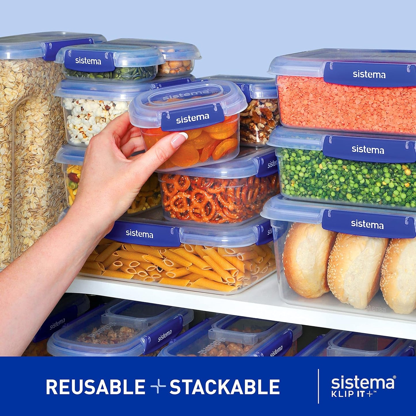 Sistema KLIP IT PLUS Food Storage Containers | 7.5 L Rectangle | Stackable & Airtight Fridge/Freezer Food Box with Lid | BPA-Free Plastic