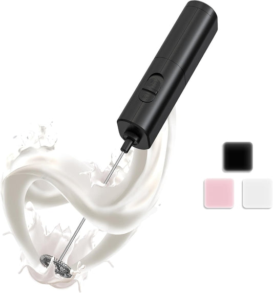 CIRCLE JOY Milk Frother Handheld Battery Operated Milk Foamer Electric Mini Drink Mixer for Coffee, Cappuccino, Lattes, Frappe, Matcha and Hot Chocolate, Black