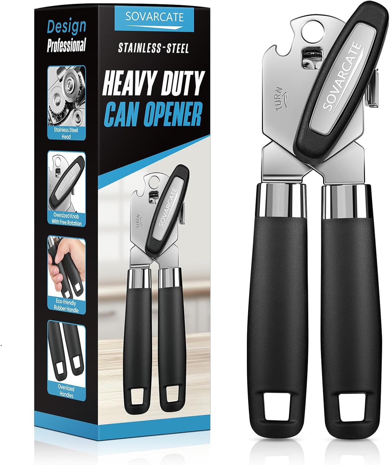 Can Opener Manual Heavy Duty Multifunctional with Magnet Lift [Ergonomic Curved Handle Grip] Stainless Steel, Arthritis-Friendly, Kitchen Tool for Seniors, Kitchen Essentials, Camping, Bottle Opener