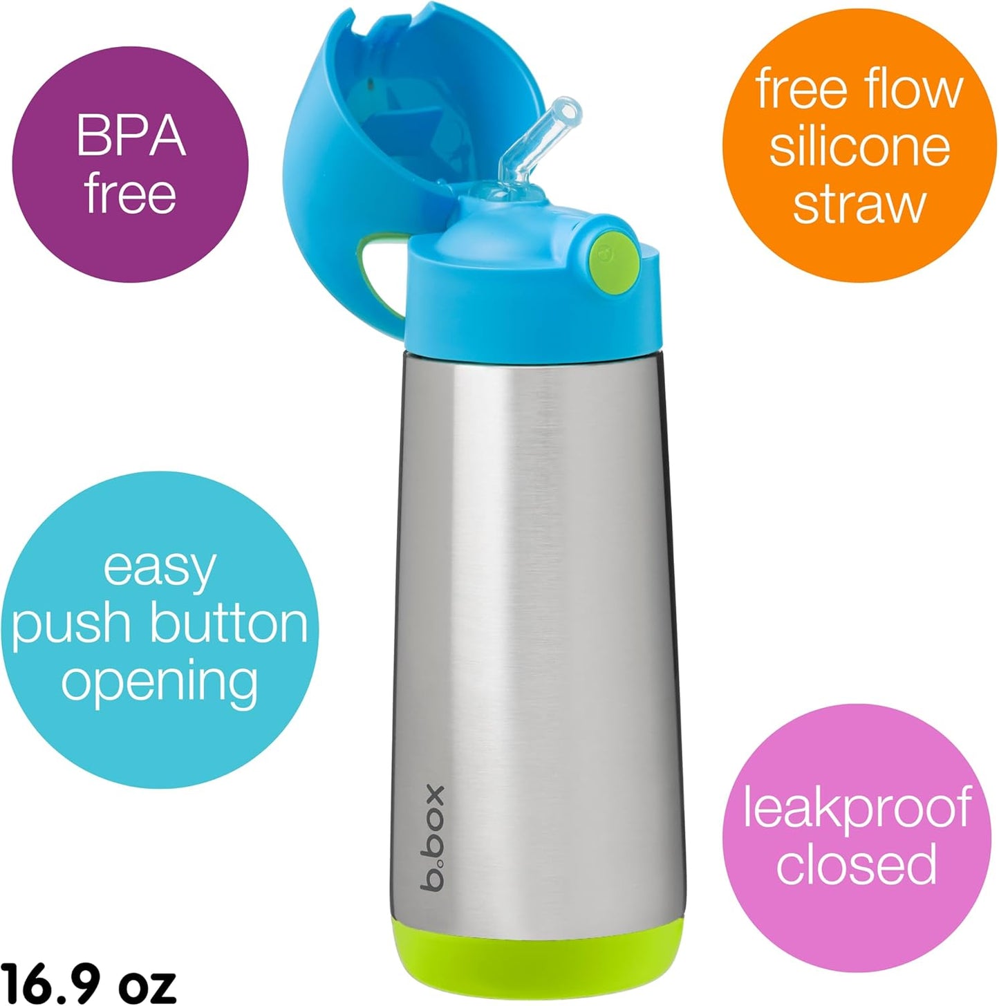 b.Box Insulated Drink Bottle, Ocean Breeze, 500 ml Capacity