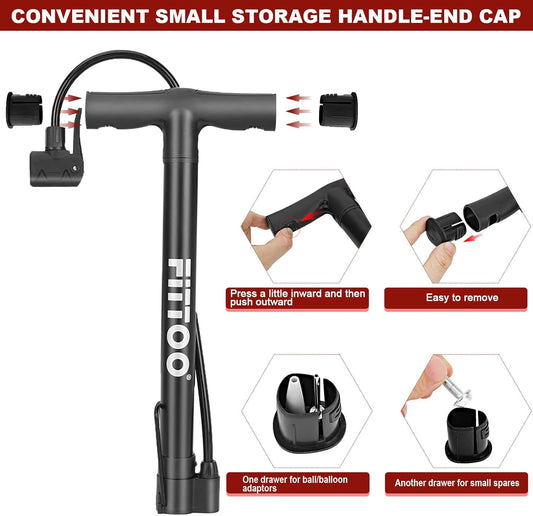 FITTOO High Pressure Bicycle Bike Hand Air Pump,Bike Floor Pump, Compatible with Presta and Schrader Valve -for Road Bike, MTB, Hybrid, Wheelchair, Electric Bike, Scooter, Balls, Balloons etc.