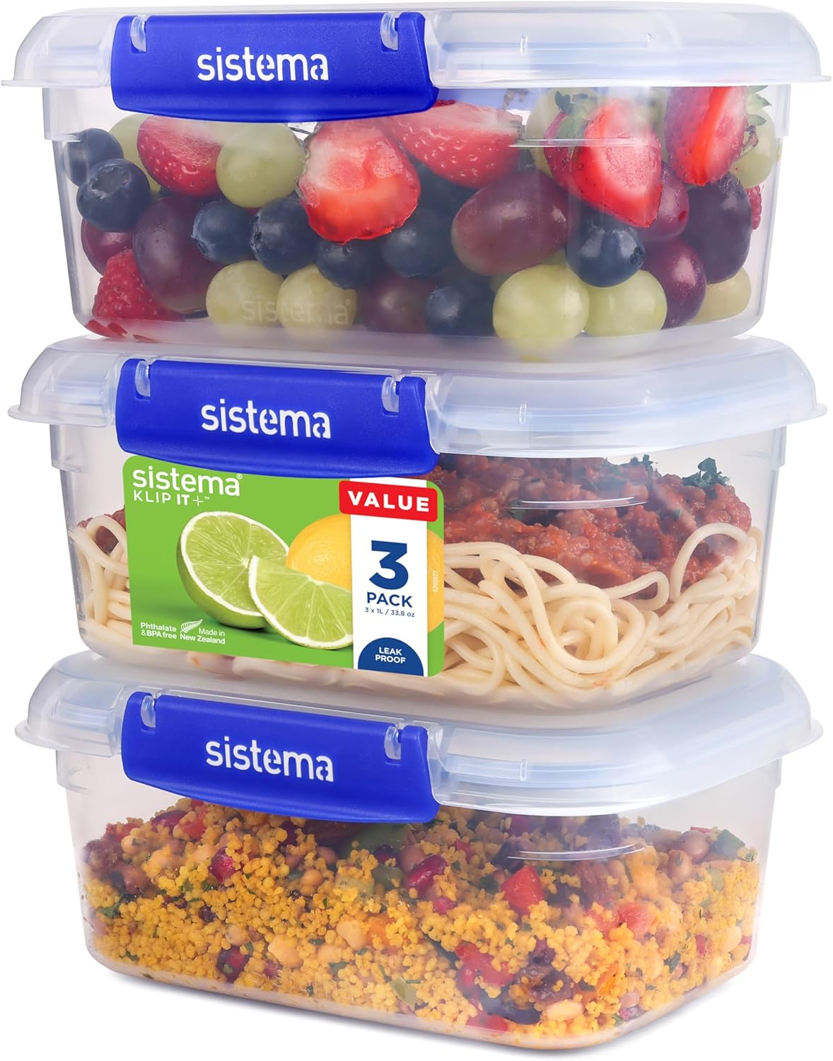 Sistema 1L Rectangle 3 Pack Klip It Plus