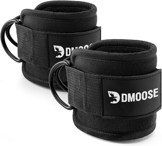 DMoose Ankle Straps Cable Machines for Kickbacks, Glute Workouts, Leg Extensions, Curls, and Hip Abductors for Men and Women, Adjustable Ankle Strap with Double D-Rings and Neoprene Support