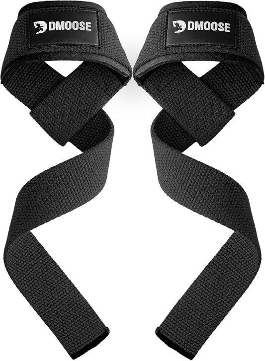 DMoose Fitness Lifting Straps 24" (Pair) – 5mm Padded Durable Wrist Straps for Weightlifting & Powerlifting Weights – Cotton Lifting Straps with Silicone Grip for Men & Women – Gym Weight Training